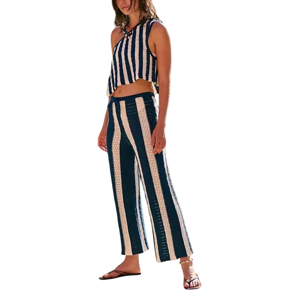 Free People free-est Joan Fauxchet Set XL NWT Blue Cream One Shoulder Knit